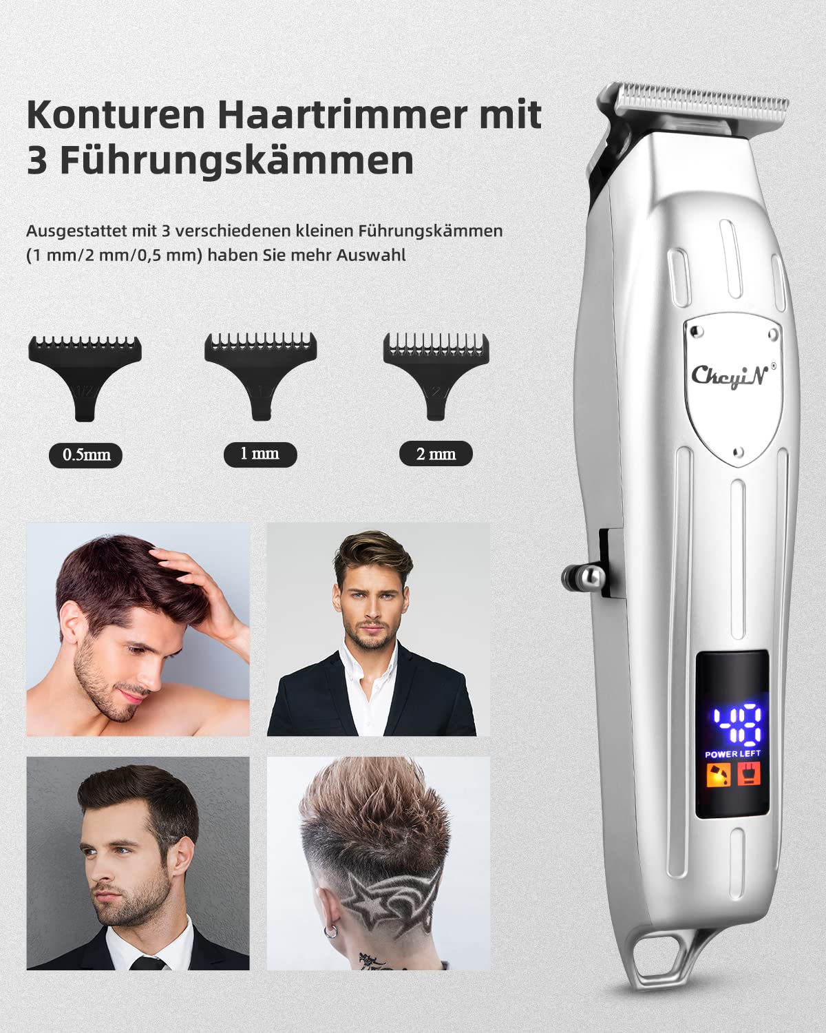ckeyin-profi-haarschneidemaschine-barttrimmer-set-silber image 3
