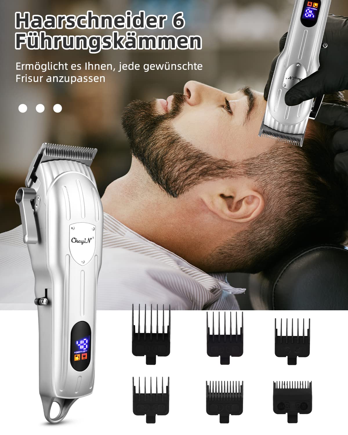 ckeyin-profi-haarschneidemaschine-barttrimmer-set-silber image 2