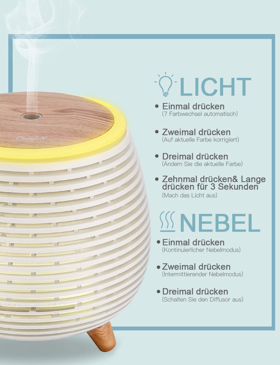 ckeyin-mini-aromadiffuser-mit-nebelmodus-und-7-farben-led image 2